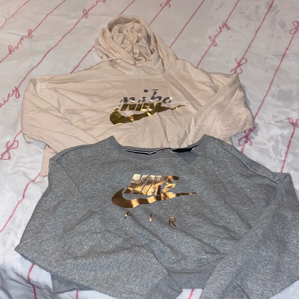 Nike Cream and Gray Hoodies with Gold Logo